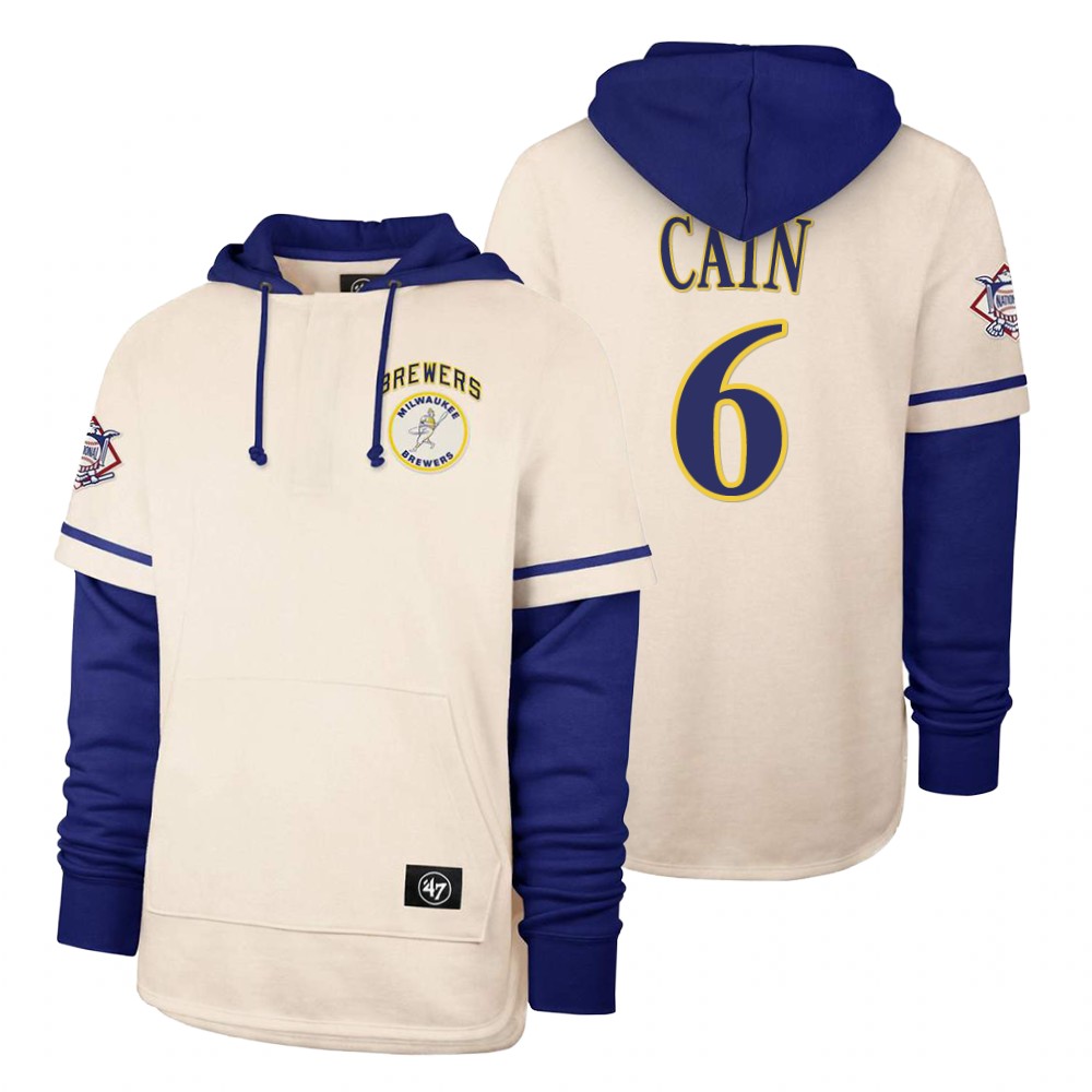 Men Milwaukee Brewers #6 Cain Cream 2021 Pullover Hoodie MLB Jersey->milwaukee brewers->MLB Jersey